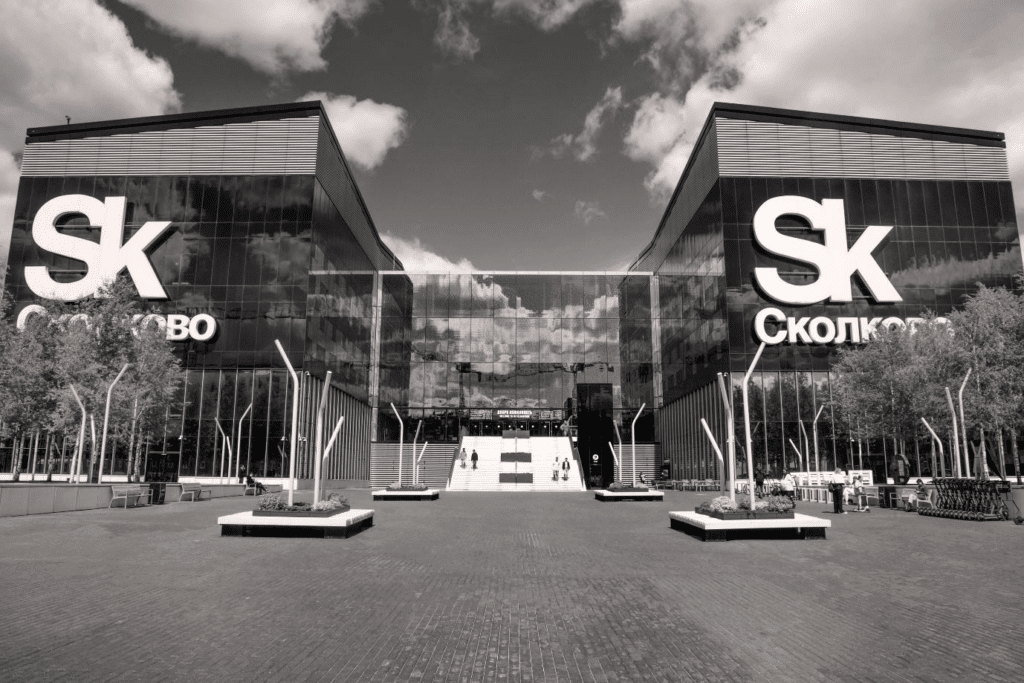 View of a facade of the Skolkovo Technopark and Skolkovo innovation center in Moscow city, Russia